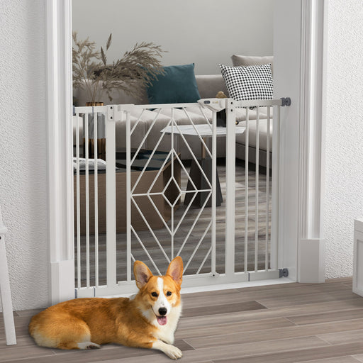 Pressure Fit Dog Gate with Auto Close and Double Lock for Stairs or Doors, White