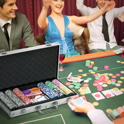 500 Piece Poker Set with Mat Cards Chips Dice and Dealer Ideal for Game Nights Black AOSOM