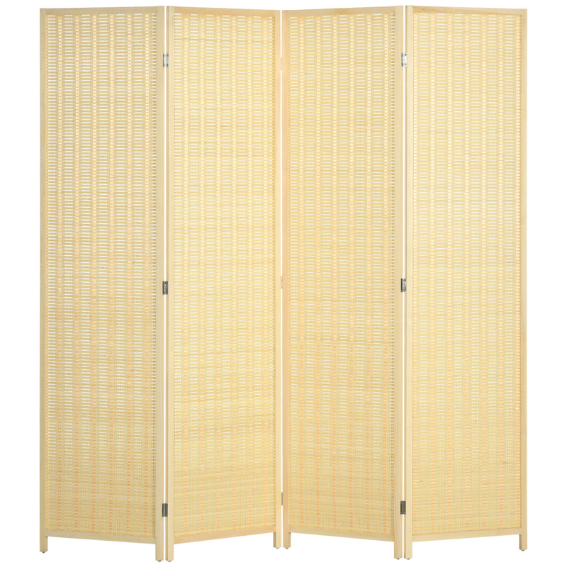 4 Panel Folding Room Divider Screen Creates Privacy In Bedroom Or Office, Natural