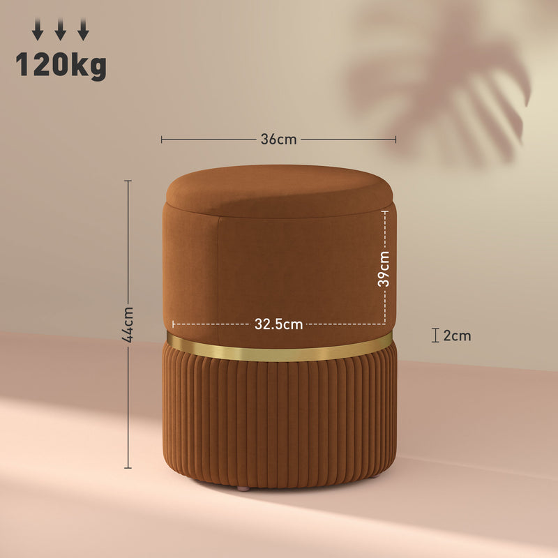 Brown Velvet Feel Round Storage Ottoman with Padded Seat by HOMCOM