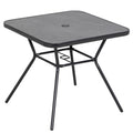 Square Garden Coffee Table With Faux Marble Top And Parasol Hole For Patio Use