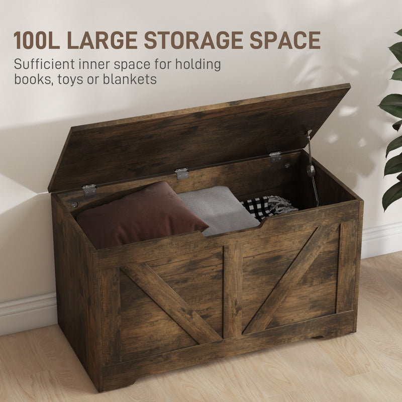 100L Storage Trunk with Safety Hinges Ideal for Home Organisation Rustic Brown 80x40x45 cm