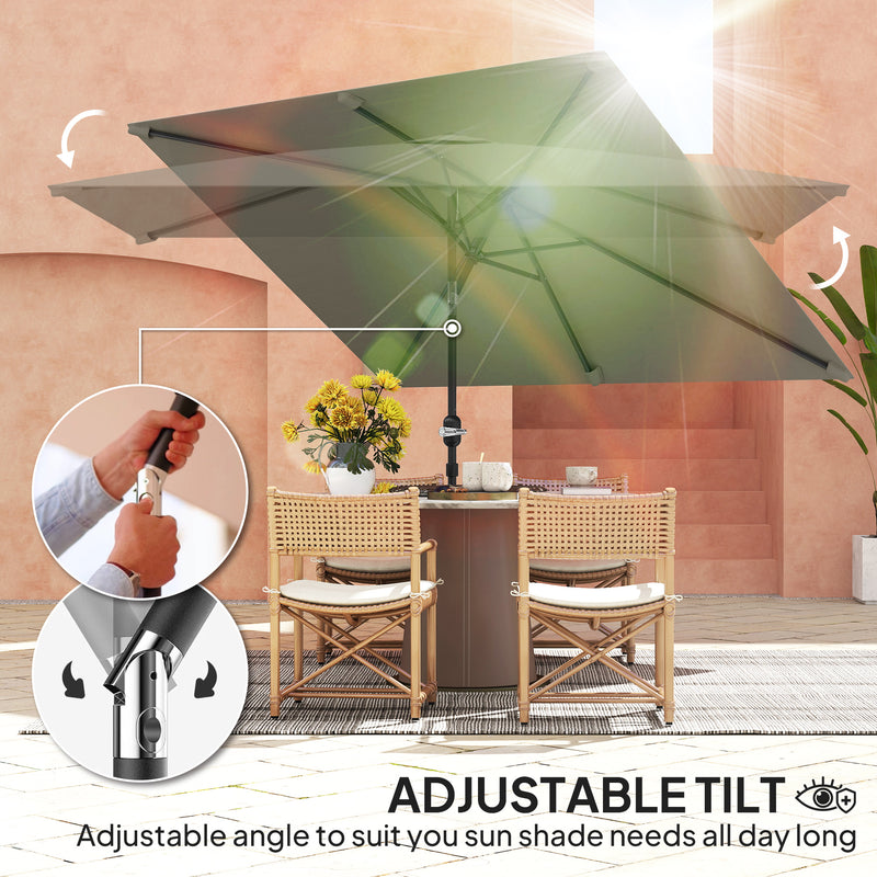 Light Grey 3x2m Rectangular Garden Parasol with Aluminium Tilt and Crank by Outsunny
