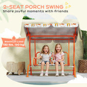 2 Seater Kids Garden Swing Bench With Adjustable Canopy And Safety Belts, Orange Aiyaplay