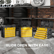 Yellow 4 Drawer Metal Toolbox Chest With Large Storage For Garage Or Workshop AOSOM