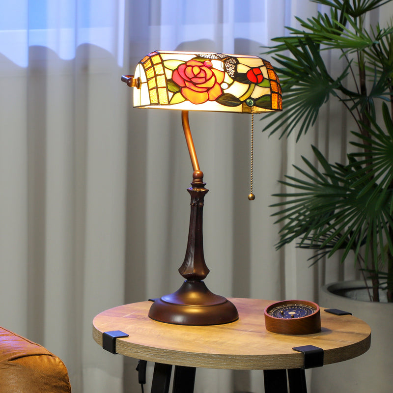 Table Lamp with Handmade Stained Glass Shade for Warm Cosy Lighting Bronze Red