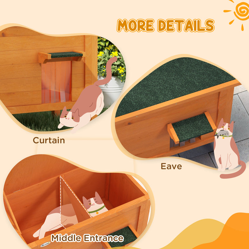 Wooden Insulated Outdoor Cat House with Removable Floor and Open Roof for All Seasons, Orange