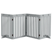 Grey Wooden Foldable Freestanding Pet Safety Gate with Support Feet by PawHut