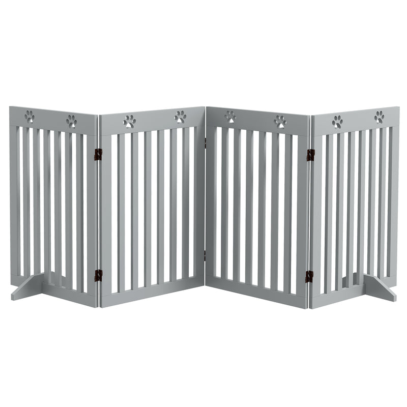 Grey Wooden Foldable Freestanding Pet Safety Gate with Support Feet by PawHut