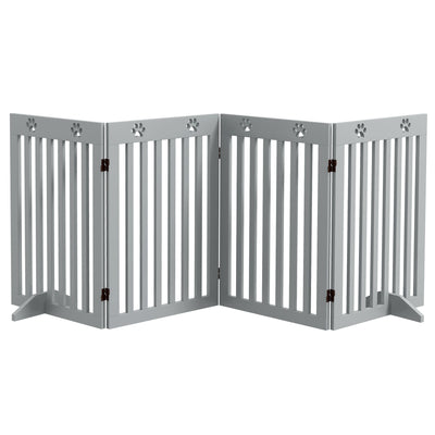 Grey Wooden Foldable Freestanding Pet Safety Gate with Support Feet by PawHut