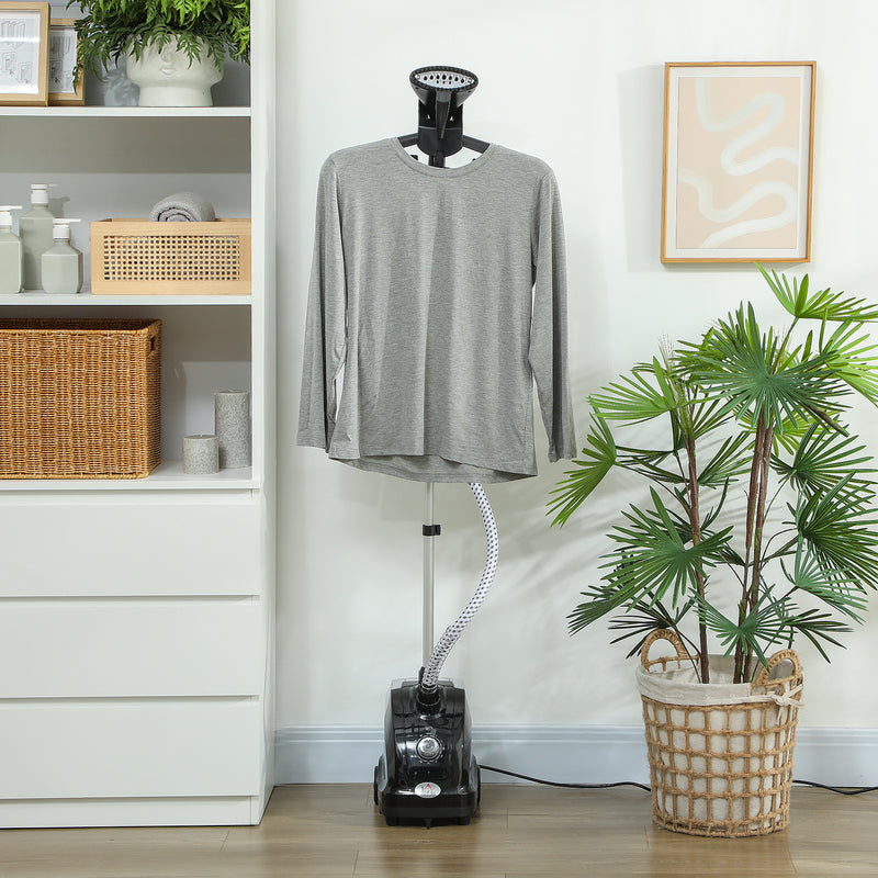 Clothes Steamer for Fast Home Wrinkle Removal with Adjustable Pole and Wheels Black