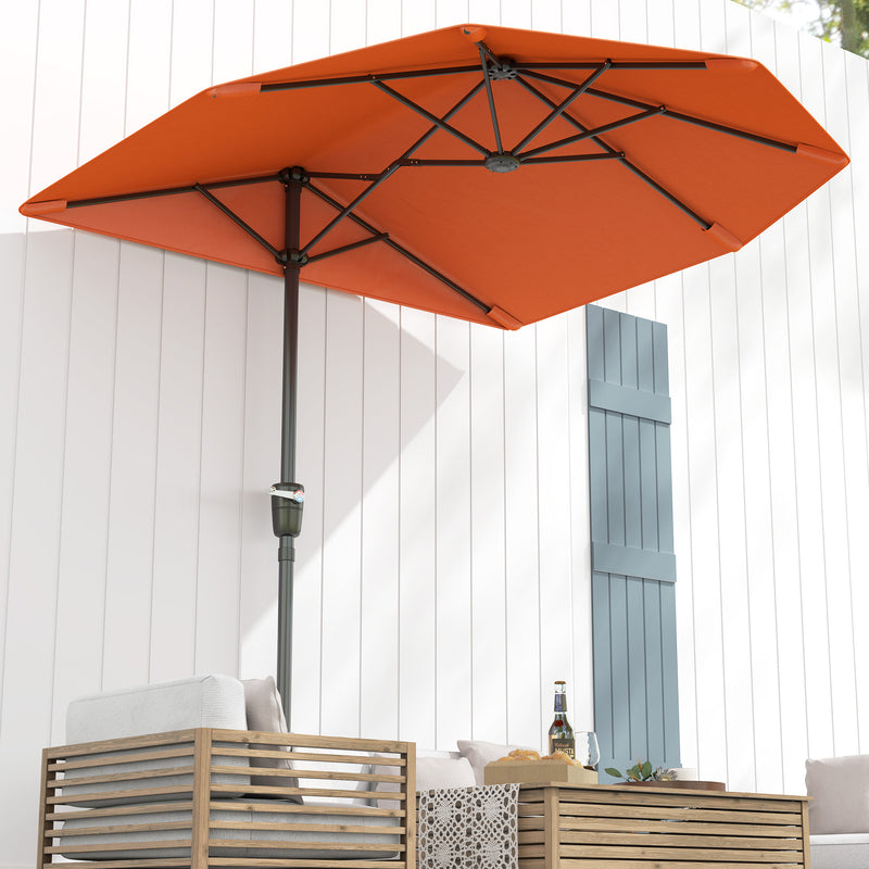 Orange 2m Half Parasol Garden Umbrella with Crank Handle and Cross Base by Outsunny