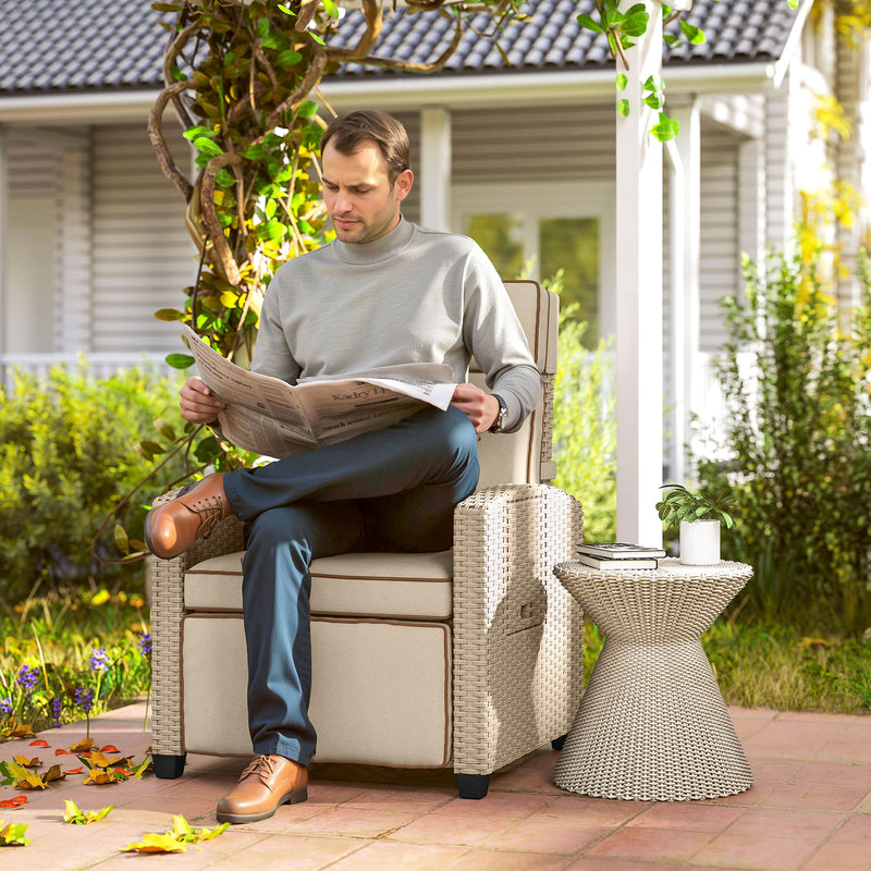 Rattan Garden Recliner Chair with Adjustable Backrest Cushion and Footrest Yellow Beige by Outsunny