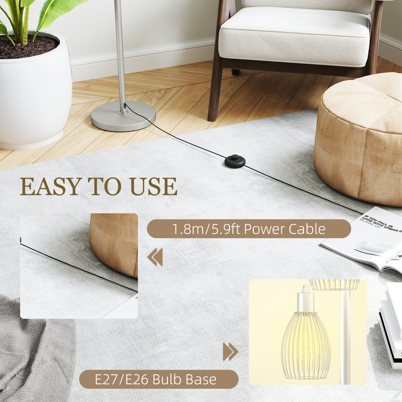 Silver 3 Light Industrial Floor Lamp 170cm Dimmable Steel Shades for Lounge or Bedroom by HOMCOM