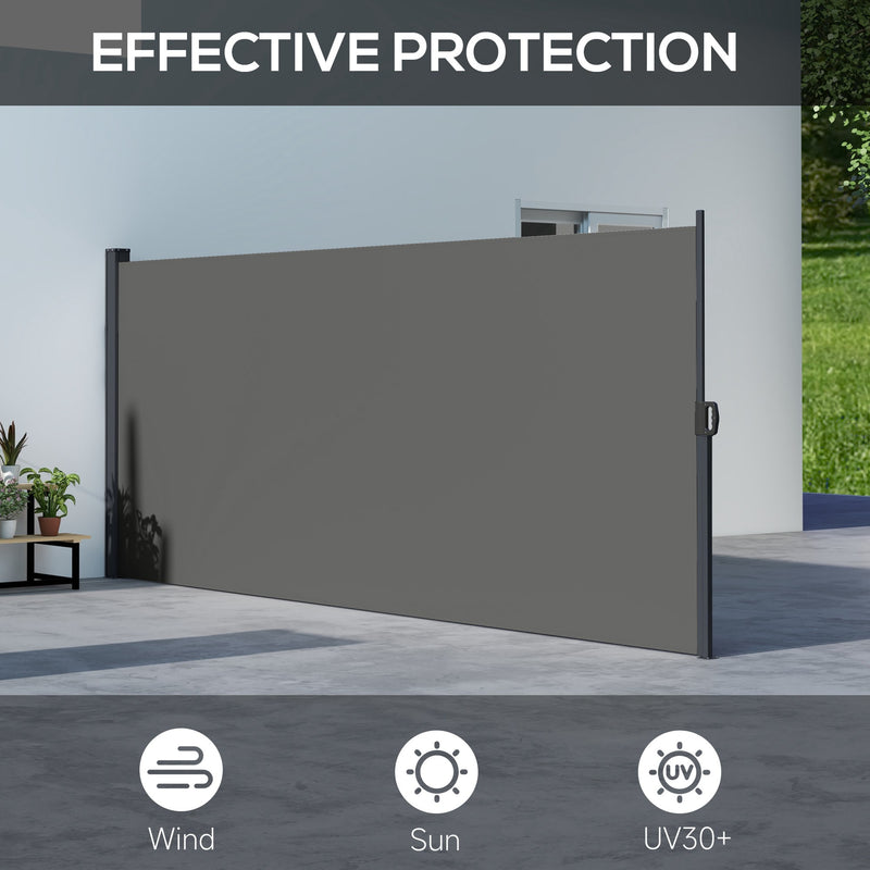 Dark Grey Retractable Side Awning Privacy Screen For Garden Hot Tub Or Balcony 4m