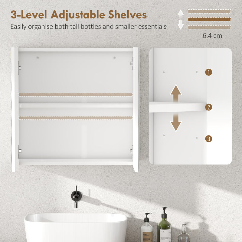 Wall Mounted Double Door Bathroom Cabinet With Mirror And Storage Shelves, White AOSOM