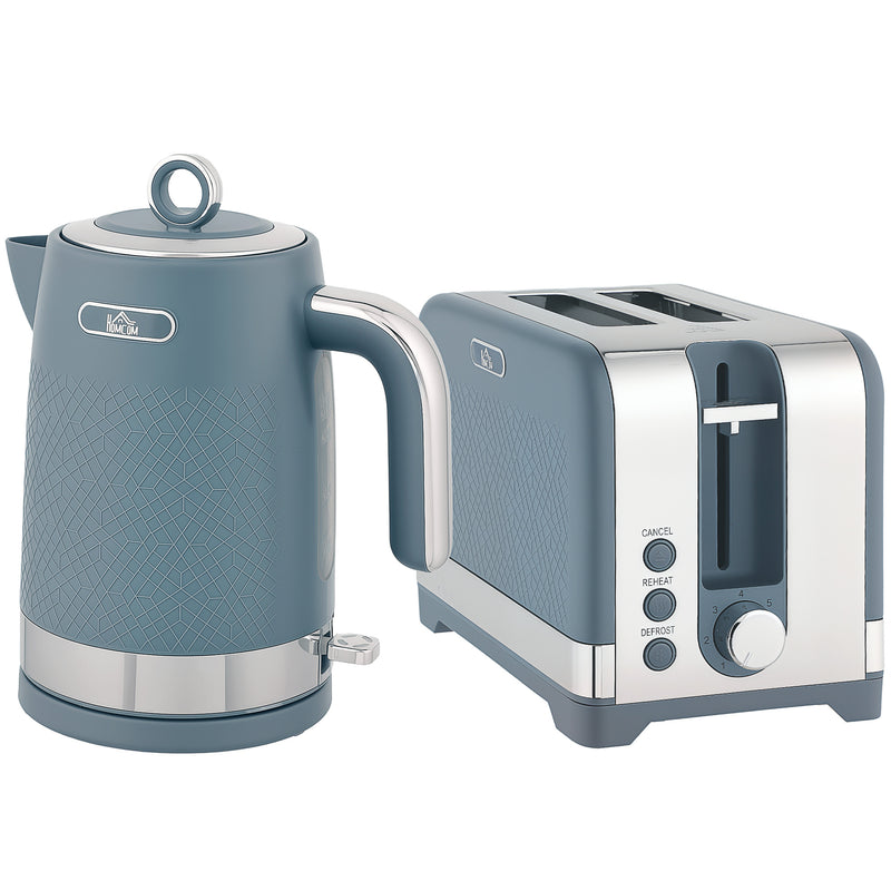 2 Slice Toaster and 1.7L Kettle Set with Textured Design for Modern Kitchens Blue
