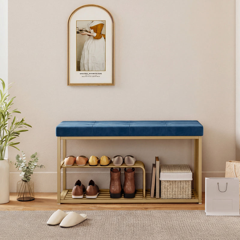 Shoe Storage Bench with Padded Seat for Hallway or Bedroom Organisation Dark Blue AOSOM