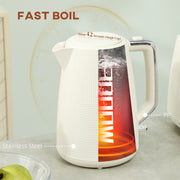 Cream White Cordless Kettle and Toaster Set 1.7L 3000W Fast Boil with 7 Browning Levels by HOMCOM
