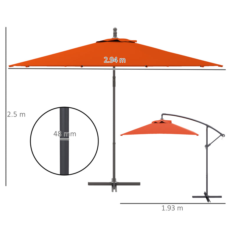 Orange 3m Cantilever Overhanging Parasol with Cross Base by Outsunny