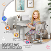 Height Adjustable Kids Study Desk and Chair Set With Storage for Homework Time, Grey