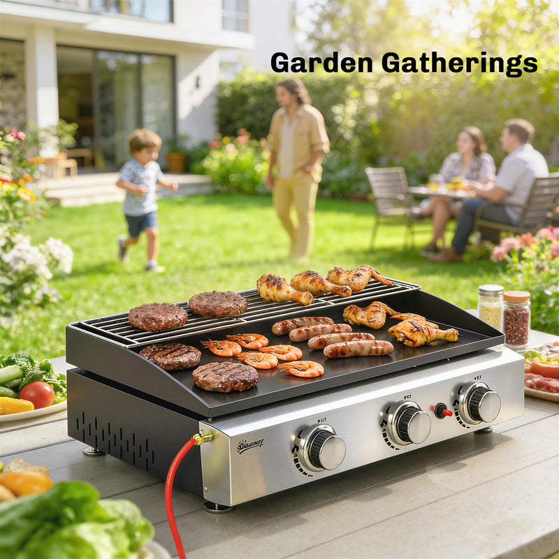 Gas BBQ with 3 Burners and Warming Rack for Easy Outdoor Cooking Black