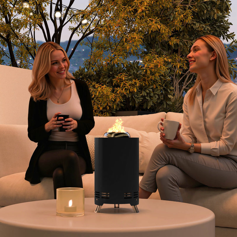 Black Smokeless Fire Pit 16 cm Stainless Steel Portable Wood Burning with Poker by Outsunny