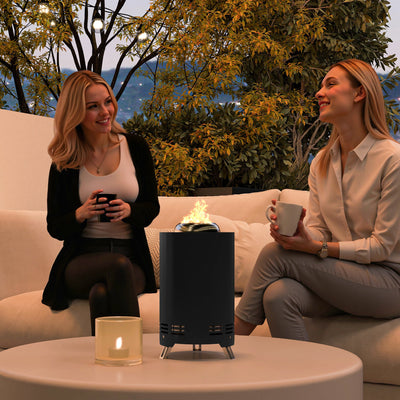 Black Smokeless Fire Pit 16 cm Stainless Steel Portable Wood Burning with Poker by Outsunny