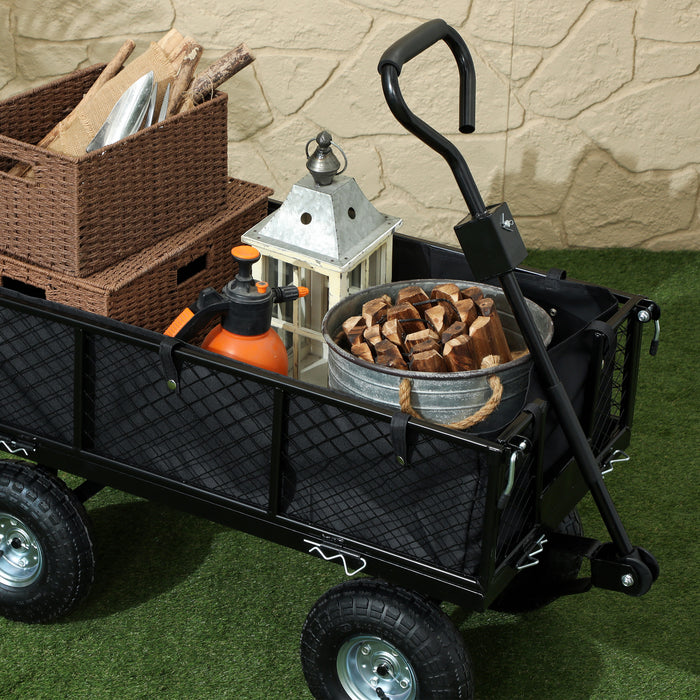 114L Steel Frame Garden Cart Trolley Heavy Duty Black by Outsunny