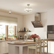 Modern Crystal Ceiling Light with Semi Flush Mount and 3 E14 Bulbs for Living Room, Silver