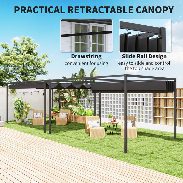 Black 4m x 3m Metal Pergola with Retractable Canopy Roof by Outsunny