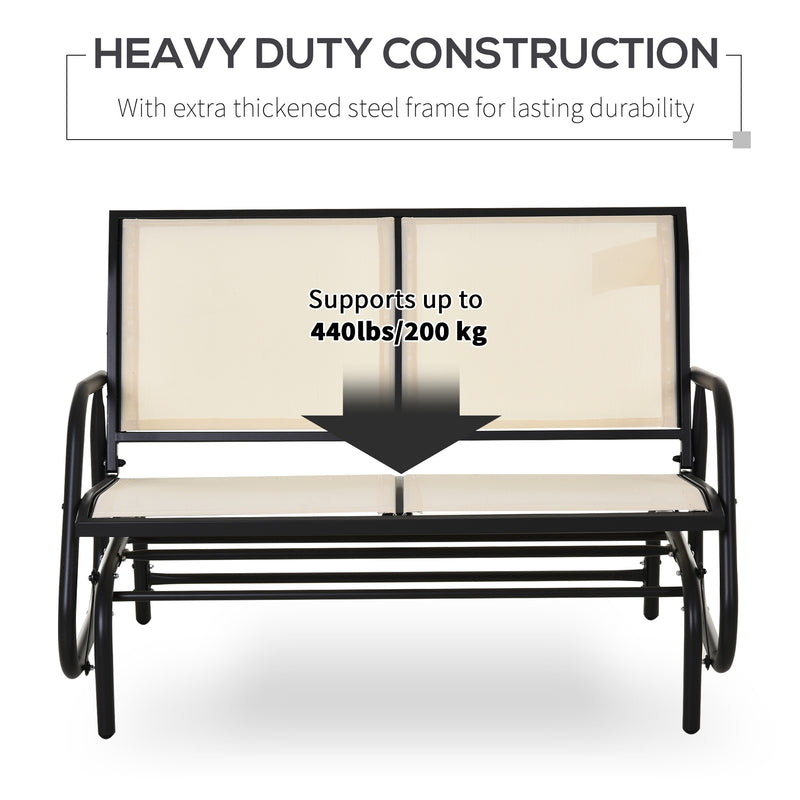 Cream 2 Seater Garden Glider Bench With Steel Frame For Patio Porch Or Outdoor Use