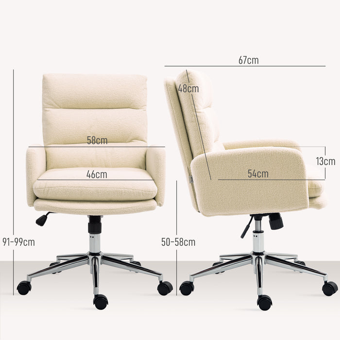 Cream White Sherpa Fleece Swivel Office Chair with Adjustable Height 91-99 cm by HOMCOM