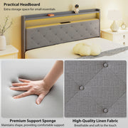 King Size Floating Bed Frame with LED Lights, Charging Ports and Storage Shelves, Grey Homcom