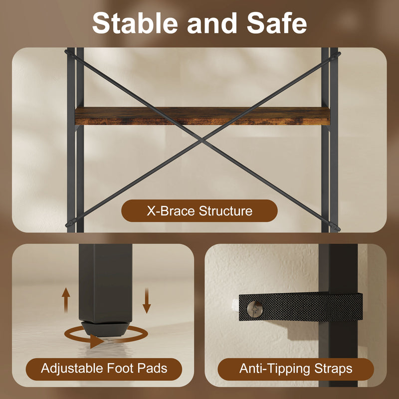 5 Tier Industrial Bookcase With Metal Frame For Home Or Office Storage Rustic Brown And Black