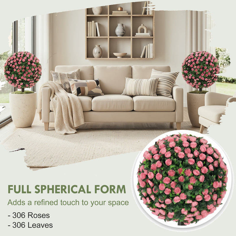 Artificial Rose Topiary Stakes Set of 2 for Easy Year Round Front Door Display