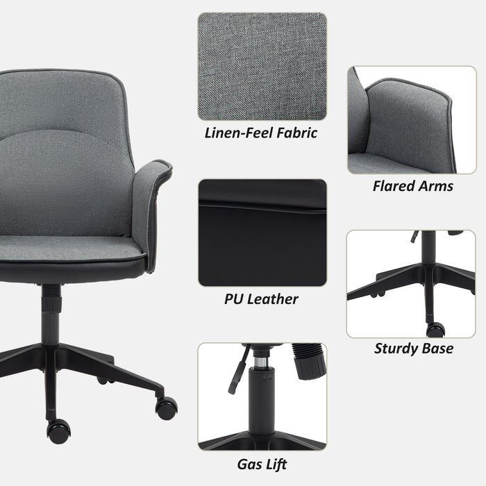 Grey Linen and Faux Leather Executive Swive Office Chair with Padded Seat by HOMCOM