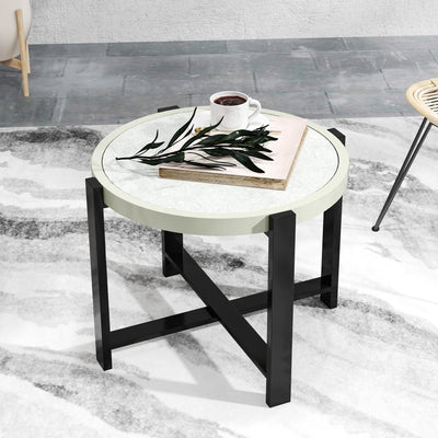60cm Round Garden Side Table with Tempered Glass Top Aluminium Frame Light Grey