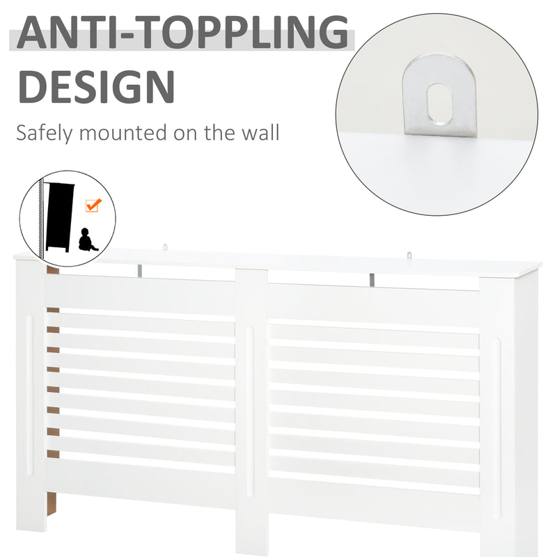 Modern MDF Radiator Cover Cabinet With Horizontal Slats For Living Room Or Bedroom, White