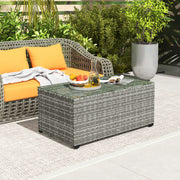 Light Grey Rattan Side Table with 90 x 50cm Glass Top for Garden or Patio by Outsunny
