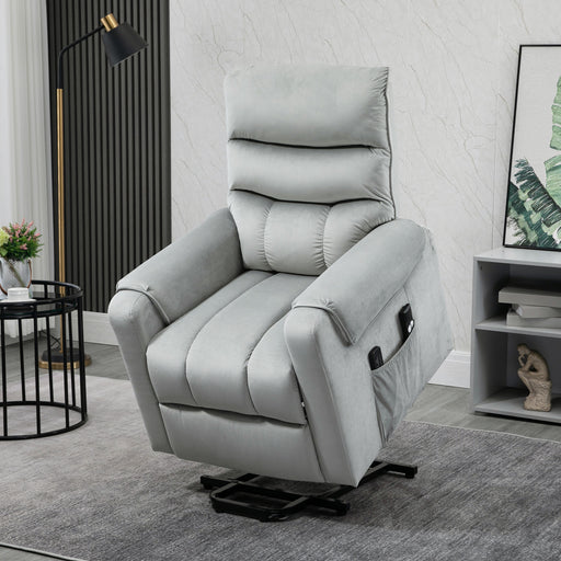 Electric Rise and Recliner Massage Chair with Remote and Storage Pocket, Grey