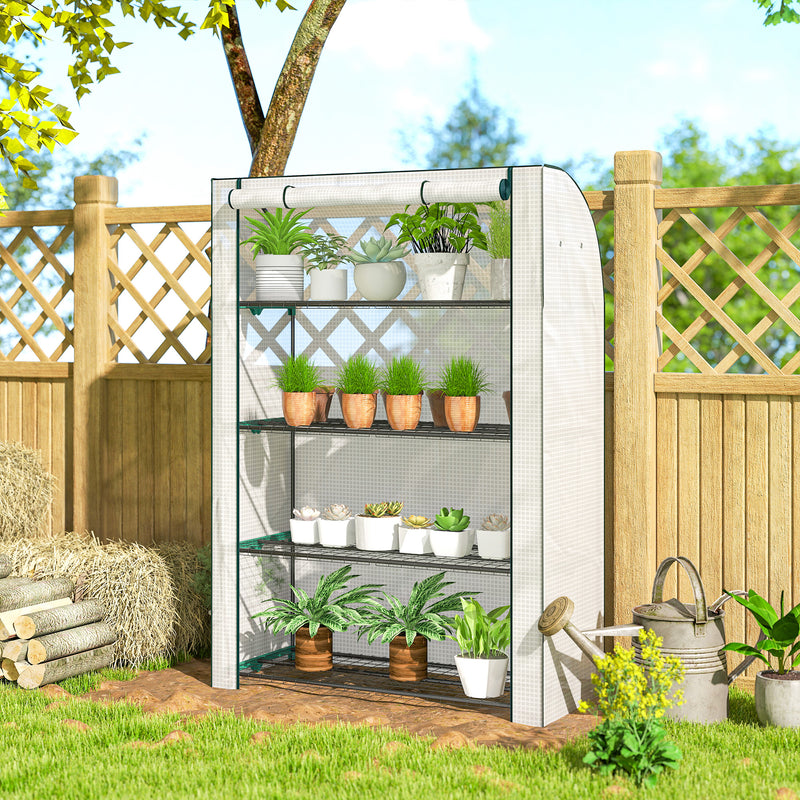 Portable Mini Greenhouse With Roll Up Door For Indoor And Outdoor Growing White Outsunny