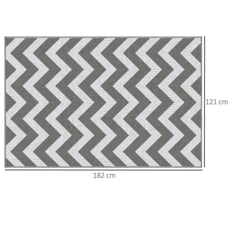 Grey and White Reversible Outdoor Rug 1.2 x 1.8m Waterproof Plastic Mat for Garden Camping Beach by Outsunny