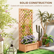 Wooden Garden Planter Box With Trellis For Climbing Plants And Flowers Brown Outsunny