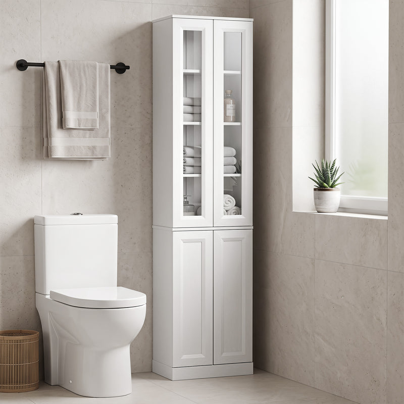 Bathroom Floor Cabinet Slim Storage for Small Spaces with Adjustable Shelf White
