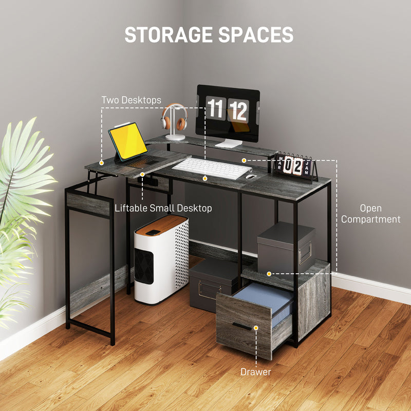 L Shaped Industrial Multi Work Desk For Home Office Charcoal Grey by HOMCOM