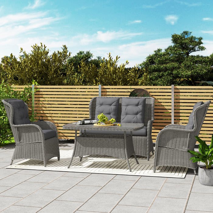 Light Grey 4 Seater Rattan Garden Sofa Set With Cushions and Glass Table by Outsunny