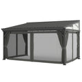 Lean To Steel Roof Garden Pergola With Netting Ideal For Patios And Outdoor Shade Dark Grey AOSOM