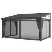 Lean To Steel Roof Garden Pergola With Netting Ideal For Patios And Outdoor Shade Dark Grey AOSOM