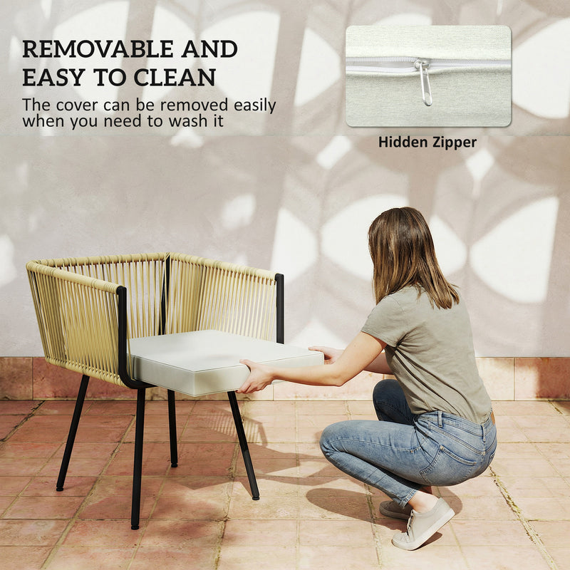 Rattan Garden Dining Set for 4 with Cushions and Space Saving Chairs, Beige Outsunny